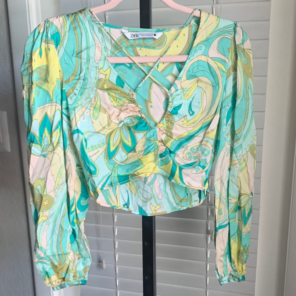 Zara pucci inspired paisley long sleeve blouse top xs